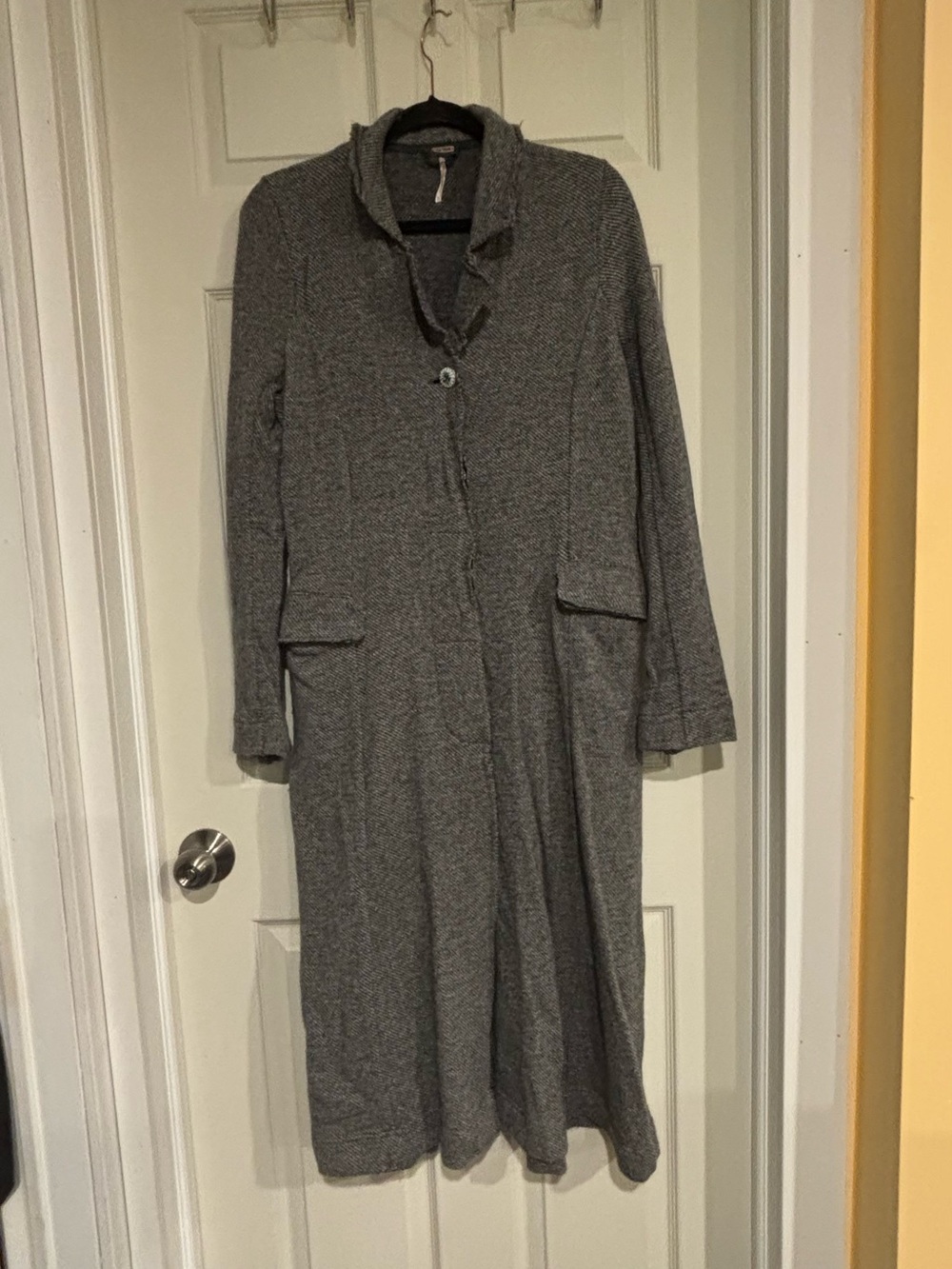 Free People Long Gray Knit Shawl-Collar Dress